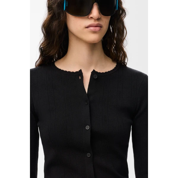 Pointelle Cardigan in Wool, Black - Image 5