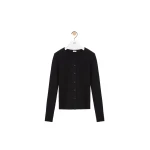 Loewe Pointelle Cardigan in Wool, Black | Knitwear | Coveti