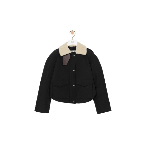 Loewe Puffer Jacket in Technical Cotton, Black | Jackets | Coveti