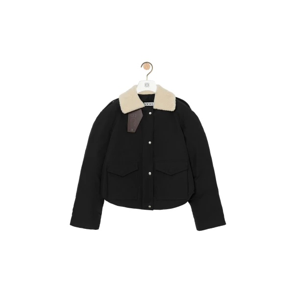 Puffer Jacket in Technical Cotton, Black