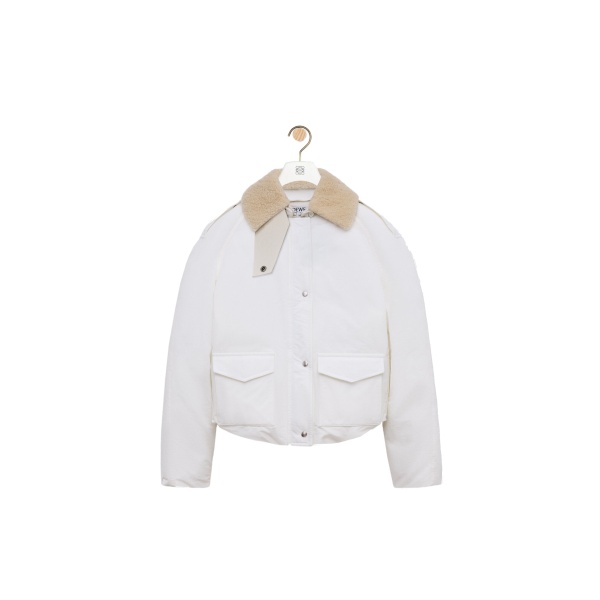 Loewe Puffer Jacket in Technical Cotton, Ivory | Jackets | Coveti