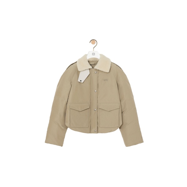 Loewe Puffer Jacket in Technical Cotton, Light Sage | Jackets | Coveti