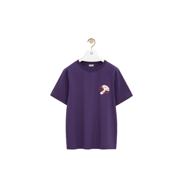 Loewe Regular Fit T-Shirt in Cotton, Purple | Tops | Coveti