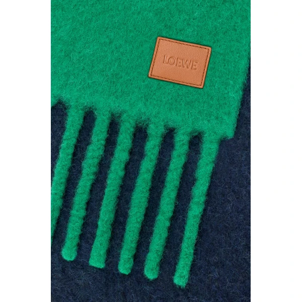 Scarf in Alpaca and Wool, Green and Navy Blue - Image 4