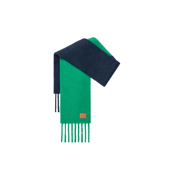 Loewe Scarf in Alpaca and Wool, Green and Navy Blue | Accessories | Coveti