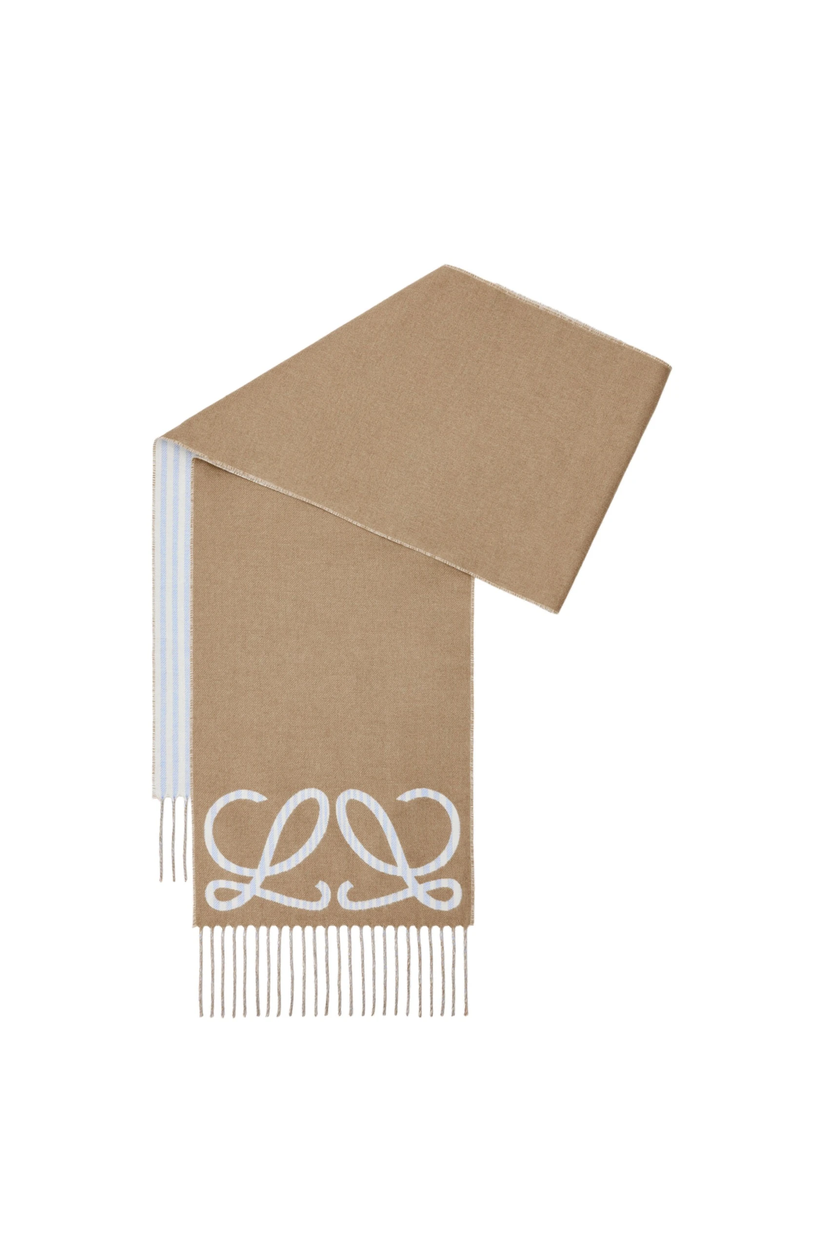 Loewe Scarf in Silk and Cashmere, Beige and Light Blue | Accessories | Coveti Loewe Scarf in Silk and Cashmere, Beige and Light Blue | Accessories | Coveti