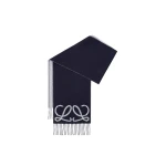 Loewe Scarf in Silk and Cashmere, Navy and White | Accessories | Coveti