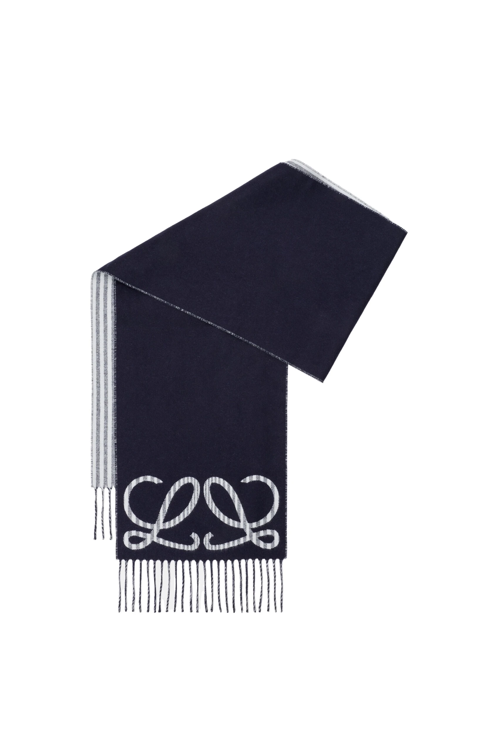 Loewe Scarf in Silk and Cashmere, Navy and White | Accessories | Coveti Loewe Scarf in Silk and Cashmere, Navy and White | Accessories | Coveti