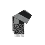 Loewe Scarf in Wool and Cashmere, Black and Grey | Accessories | Coveti