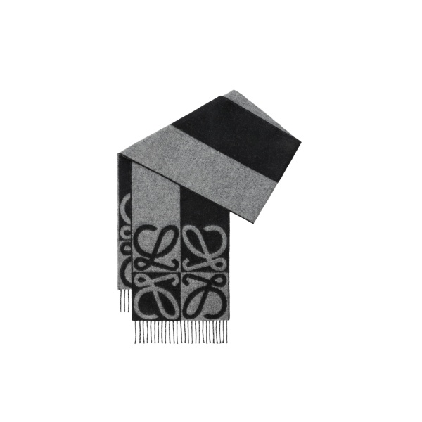 Loewe Scarf in Wool and Cashmere, Black and Grey | Accessories | Coveti