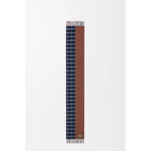 Scarf in Wool and Cashmere Blend, Navy Blue and Orange - Image 3