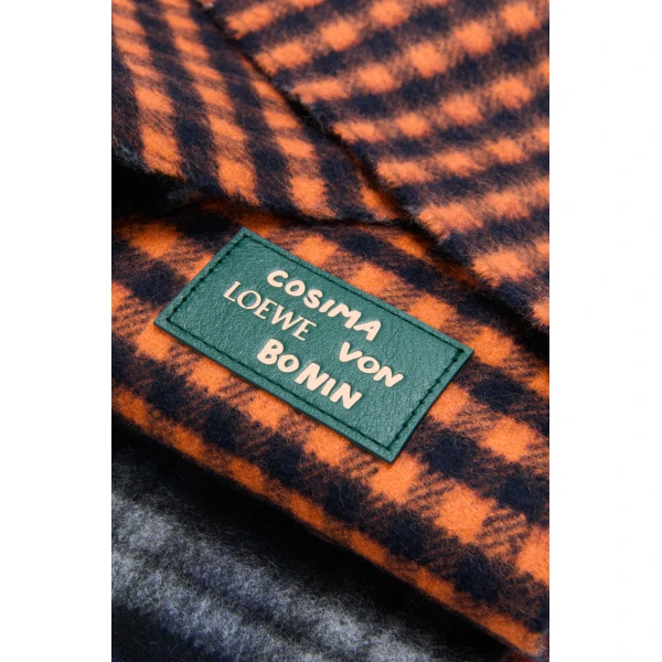 Scarf in Wool and Cashmere Blend, Navy Blue and Orange - Image 4