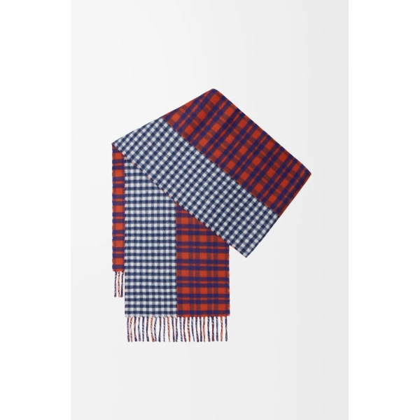 Scarf in Wool and Cashmere Blend, Red and Blue - Image 5