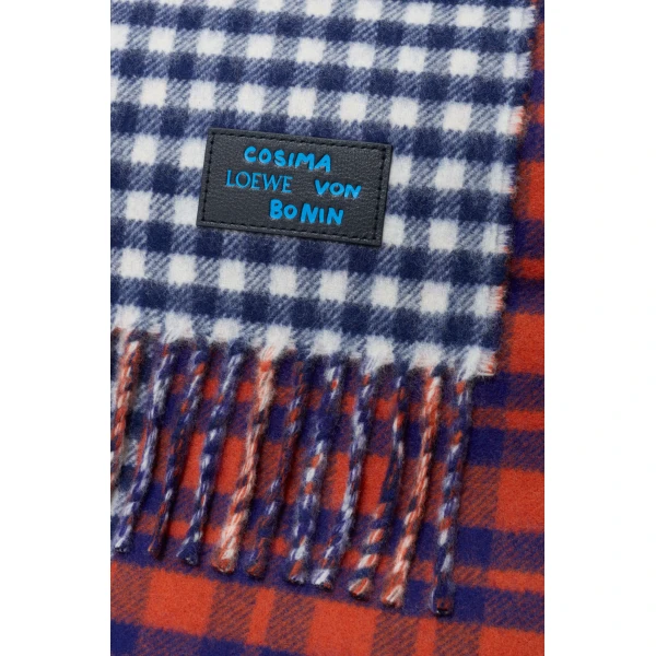 Scarf in Wool and Cashmere Blend, Red and Blue - Image 6