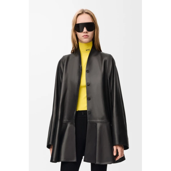 Short Coat in Nappa Lambskin, Black - Image 3