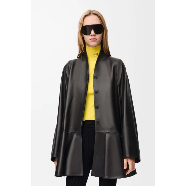 Short Coat in Nappa Lambskin, Black - Image 3