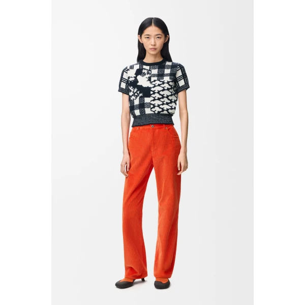 Short Sleeve Sweater in Wool, Navy and White - Image 2