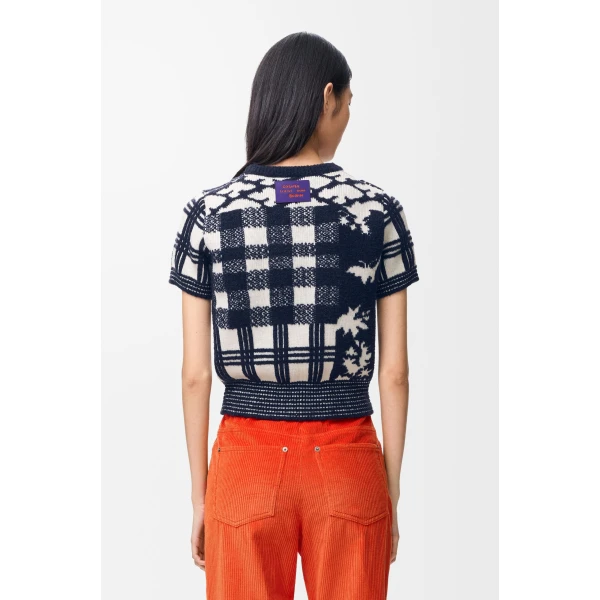 Short Sleeve Sweater in Wool, Navy and White - Image 4