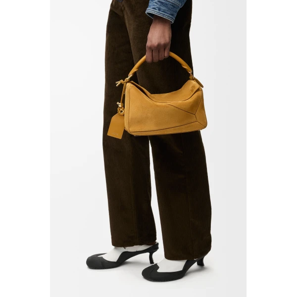 Small Featherlight Puzzle Bag in Suede, Ochre - Image 2
