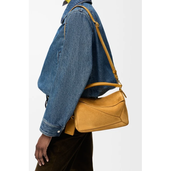 Small Featherlight Puzzle Bag in Suede, Ochre - Image 3