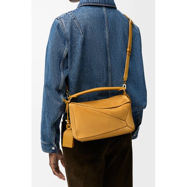 Small Featherlight Puzzle Bag in Suede, Ochre - Image 4