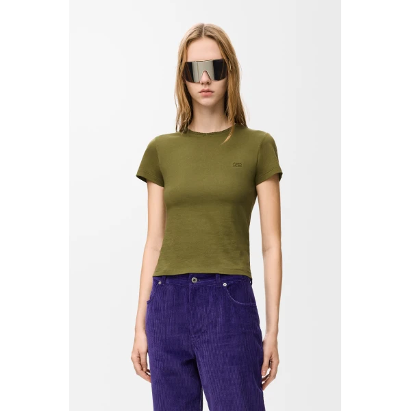 Small Fit T-Shirt in Cotton, Khaki Green - Image 3