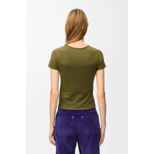 Small Fit T-Shirt in Cotton, Khaki Green - Image 4