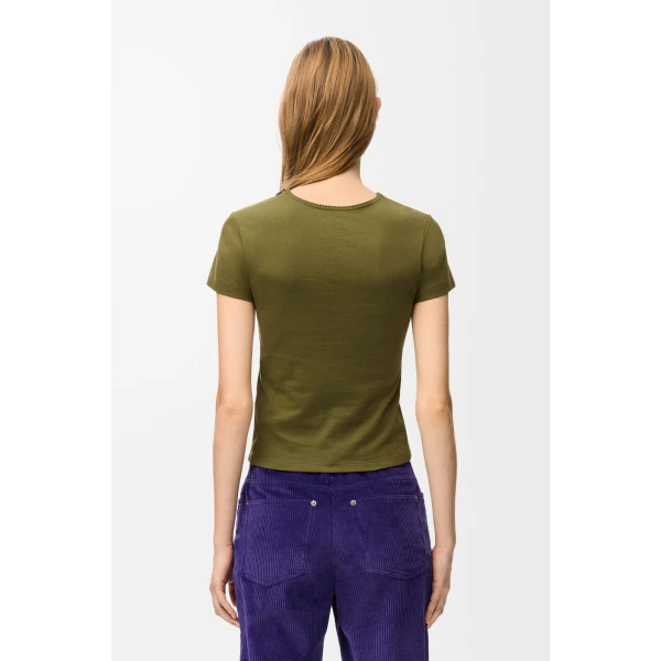 Small Fit T-Shirt in Cotton, Khaki Green - Image 4