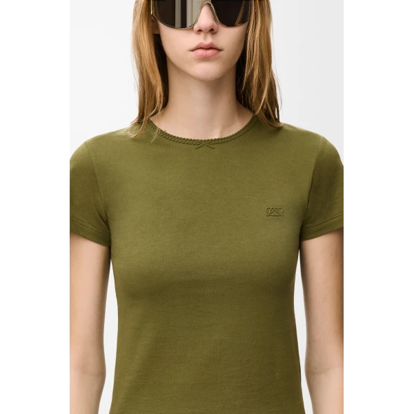 Small Fit T-Shirt in Cotton, Khaki Green - Image 5