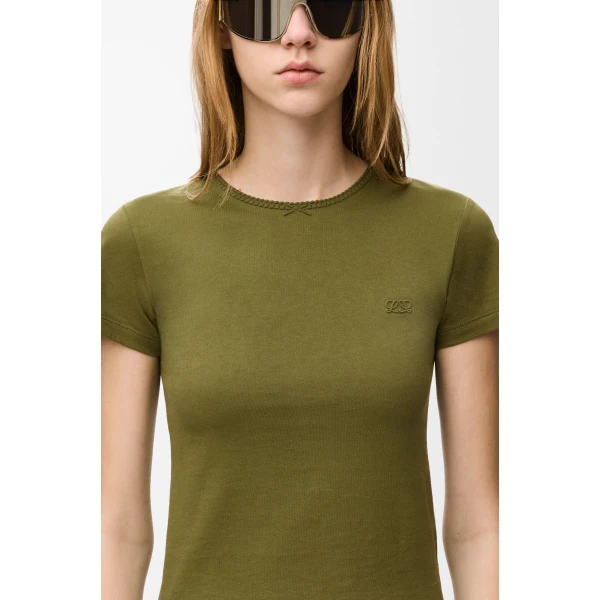 Small Fit T-Shirt in Cotton, Khaki Green - Image 5
