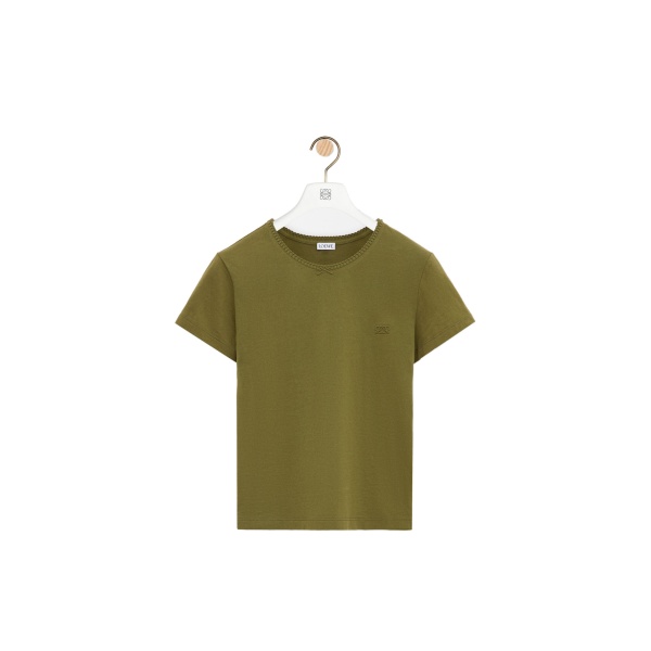 Loewe Small Fit T-Shirt in Cotton, Khaki Green | Tops | Coveti