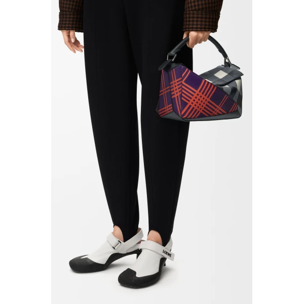 Small Puzzle Bag in Check Intarsio, Deep Purple and Multicolour - Image 2