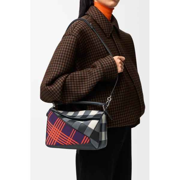 Small Puzzle Bag in Check Intarsio, Deep Purple and Multicolour - Image 3