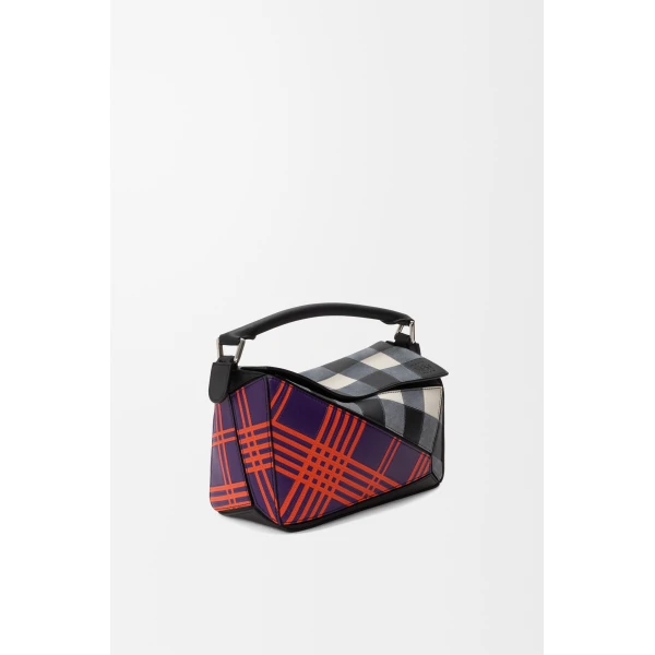 Small Puzzle Bag in Check Intarsio, Deep Purple and Multicolour - Image 4