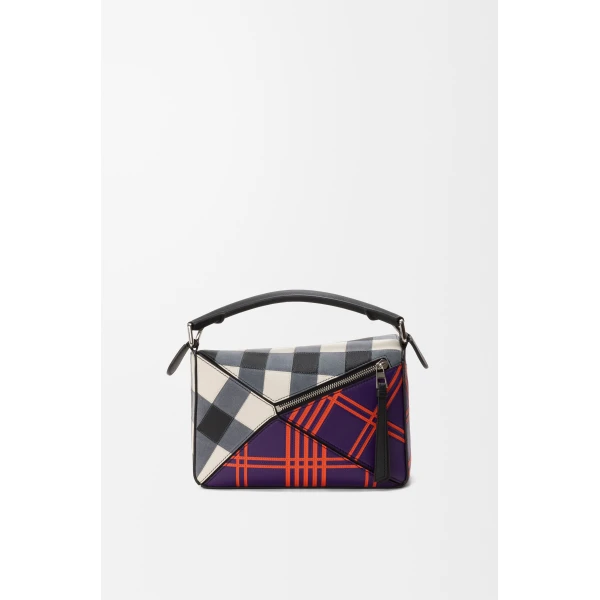 Small Puzzle Bag in Check Intarsio, Deep Purple and Multicolour - Image 6