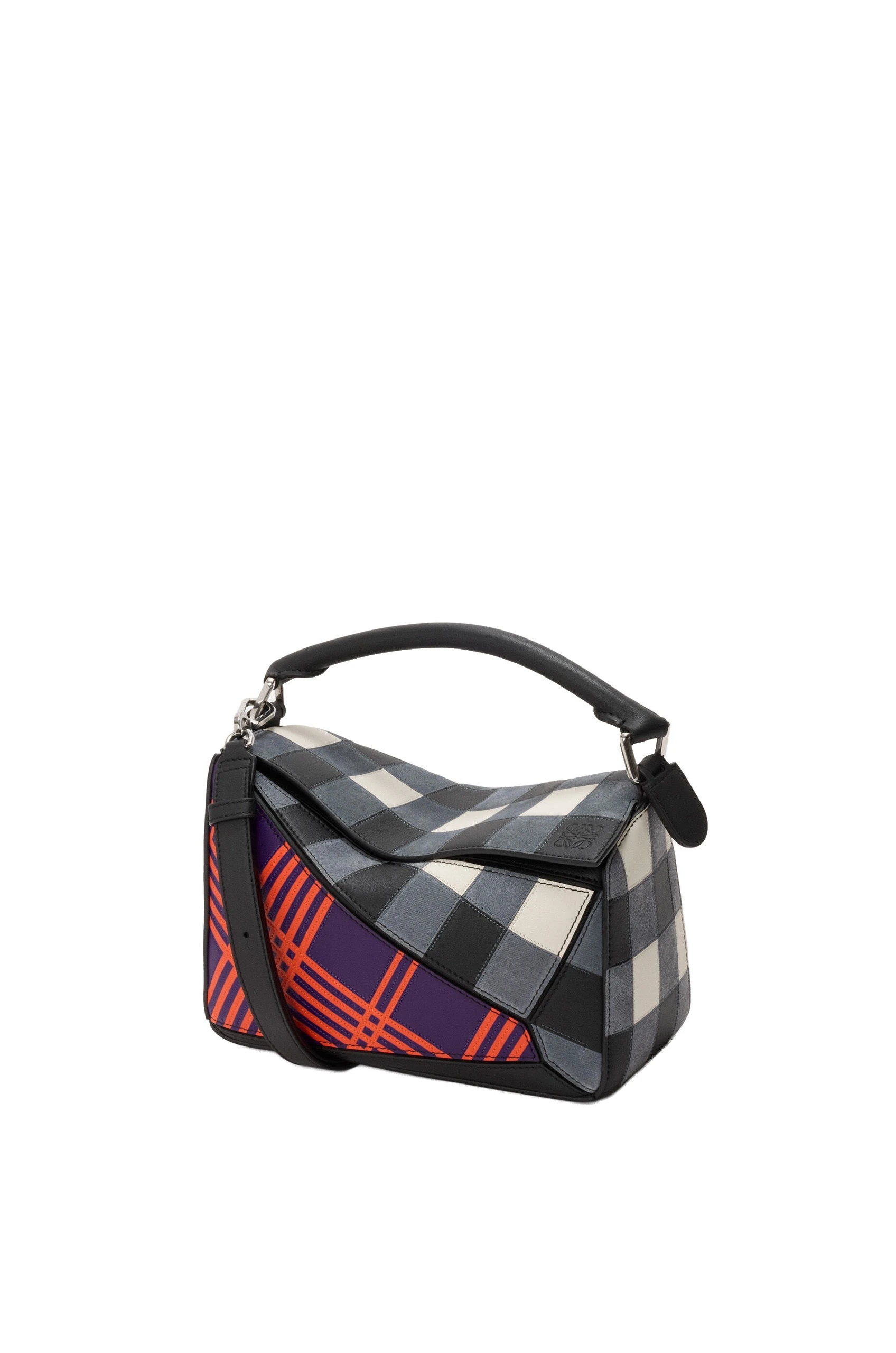 Loewe Small Puzzle Bag in Check Intarsio, Deep Purple and Multicolour | Bags | Coveti Loewe Small Puzzle Bag in Check Intarsio, Deep Purple and Multicolour | Bags | Coveti