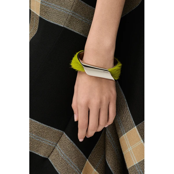 Thin Twisted Cuff in Hairy Calfskin, Silver and Lime - Image 2