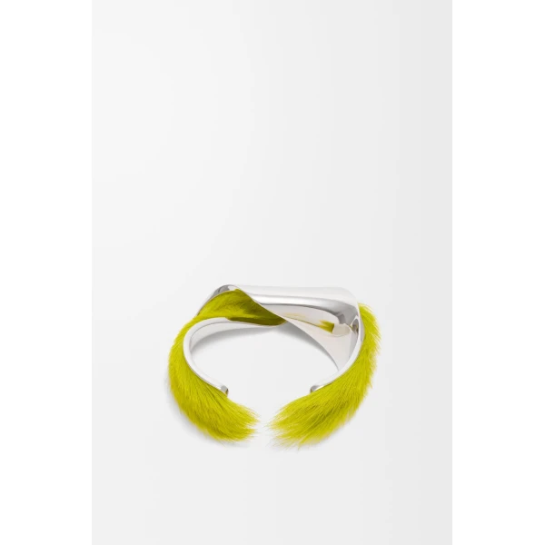 Thin Twisted Cuff in Hairy Calfskin, Silver and Lime - Image 3