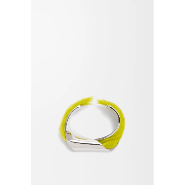 Thin Twisted Cuff in Hairy Calfskin, Silver and Lime - Image 4