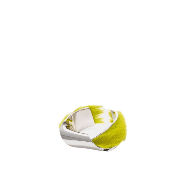 Loewe Thin Twisted Cuff in Hairy Calfskin, Silver and Lime | Jewelry | Coveti