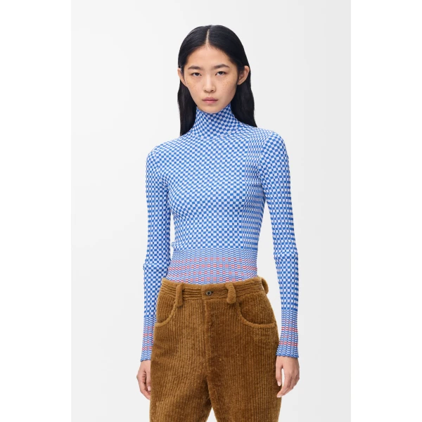 Top in Viscose Blend, Blue and White - Image 3