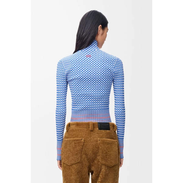Top in Viscose Blend, Blue and White - Image 4
