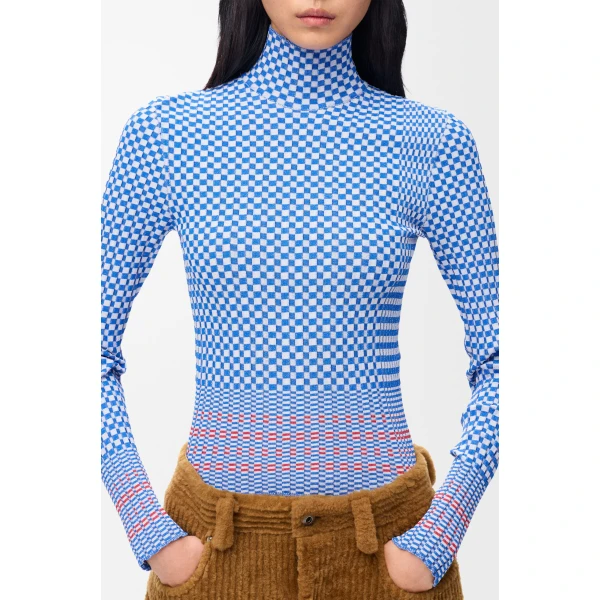 Top in Viscose Blend, Blue and White - Image 5
