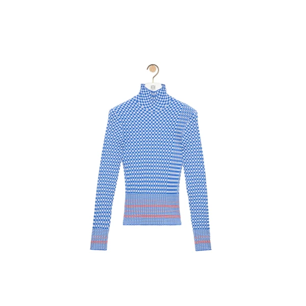 Top in Viscose Blend, Blue and White