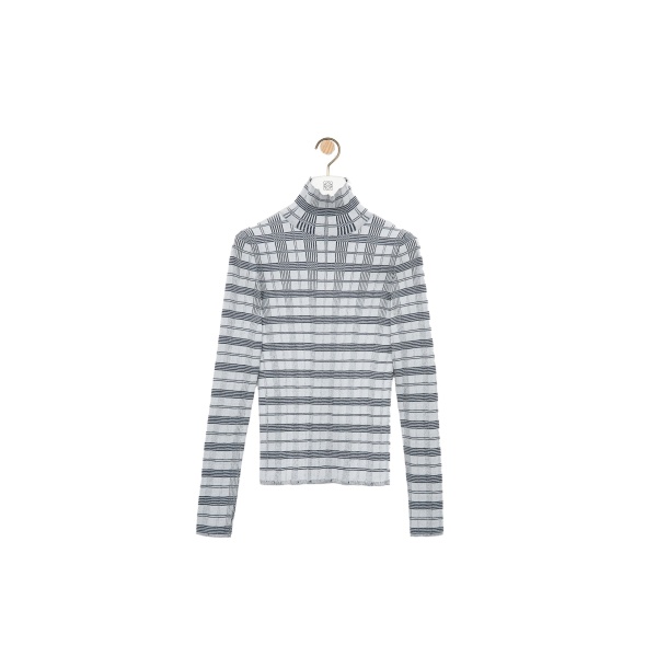 Loewe Top in Viscose Blend, White and Navy | Tops | Coveti