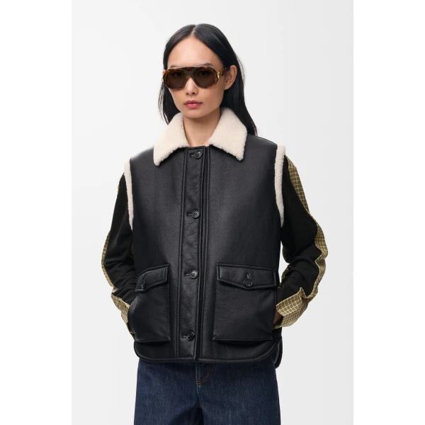 Vest in Shearling, Black - Image 3