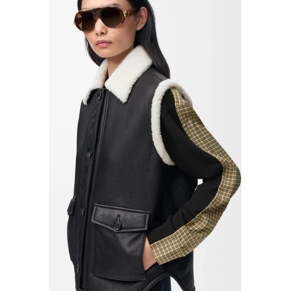 Vest in Shearling, Black - Image 5