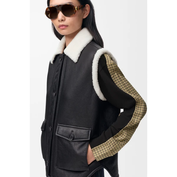 Vest in Shearling, Black - Image 5