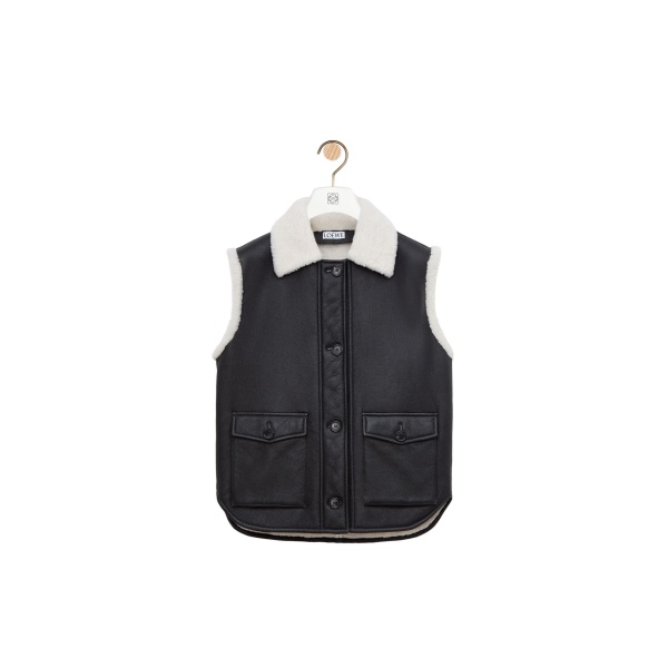 Loewe Vest in Shearling, Black | Jackets | Coveti