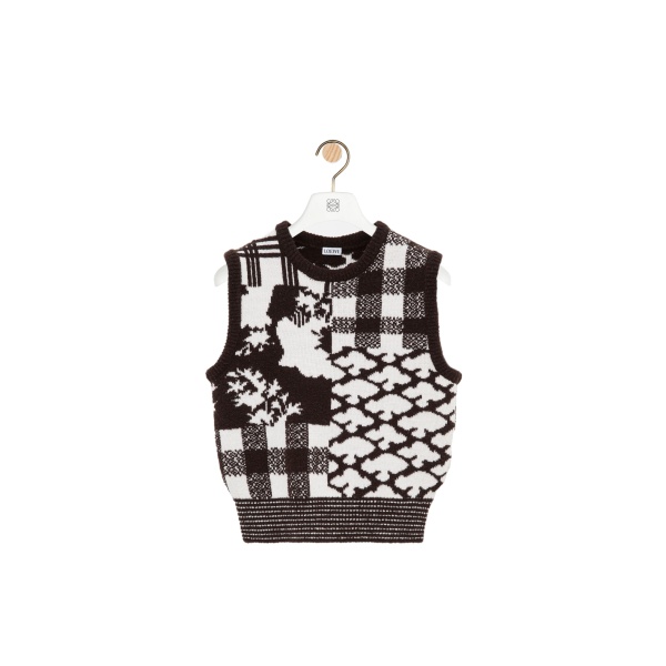 Loewe Vest in Wool, Ecru and Brown | Knitwear | Coveti